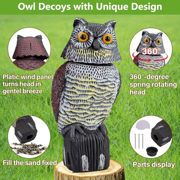 Waterproof Owl Decoys to Scare Birds Squirrels Away Statue for Patio Yard - Picture 5 of 9